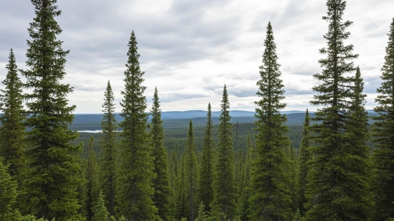 Você Sabe Qual É A Maior Floresta Do Mundo? A imagem mostra uma paisagem de taiga, também conhecida como floresta boreal ou floresta de coníferas. Este é o maior bioma terrestre do planeta, ocupando vastas faixas no Hemisfério Norte, como no Canadá, Rússia e Escandinávia