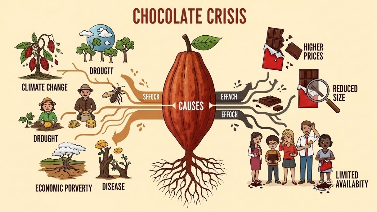 🌍 A Crise do Cacau: O Futuro do Chocolate Está em Risco? 2 As Raízes da Crise do chocolate e o impacto no consumidor.