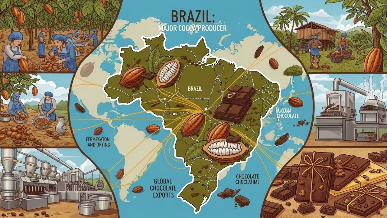 🌍 A Crise do Cacau: O Futuro do Chocolate Está em Risco? 4 O Papel do Brasil na Produção Global de chocolate.