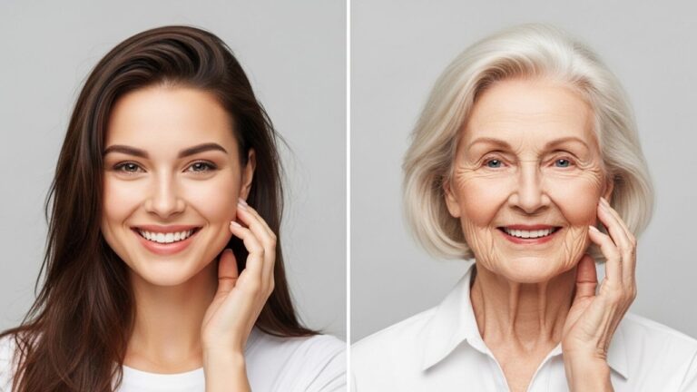 Comparativo lado a lado de um homem jovem e sua versão envelhecida por IA, mostrando claramente o resultado do guia.