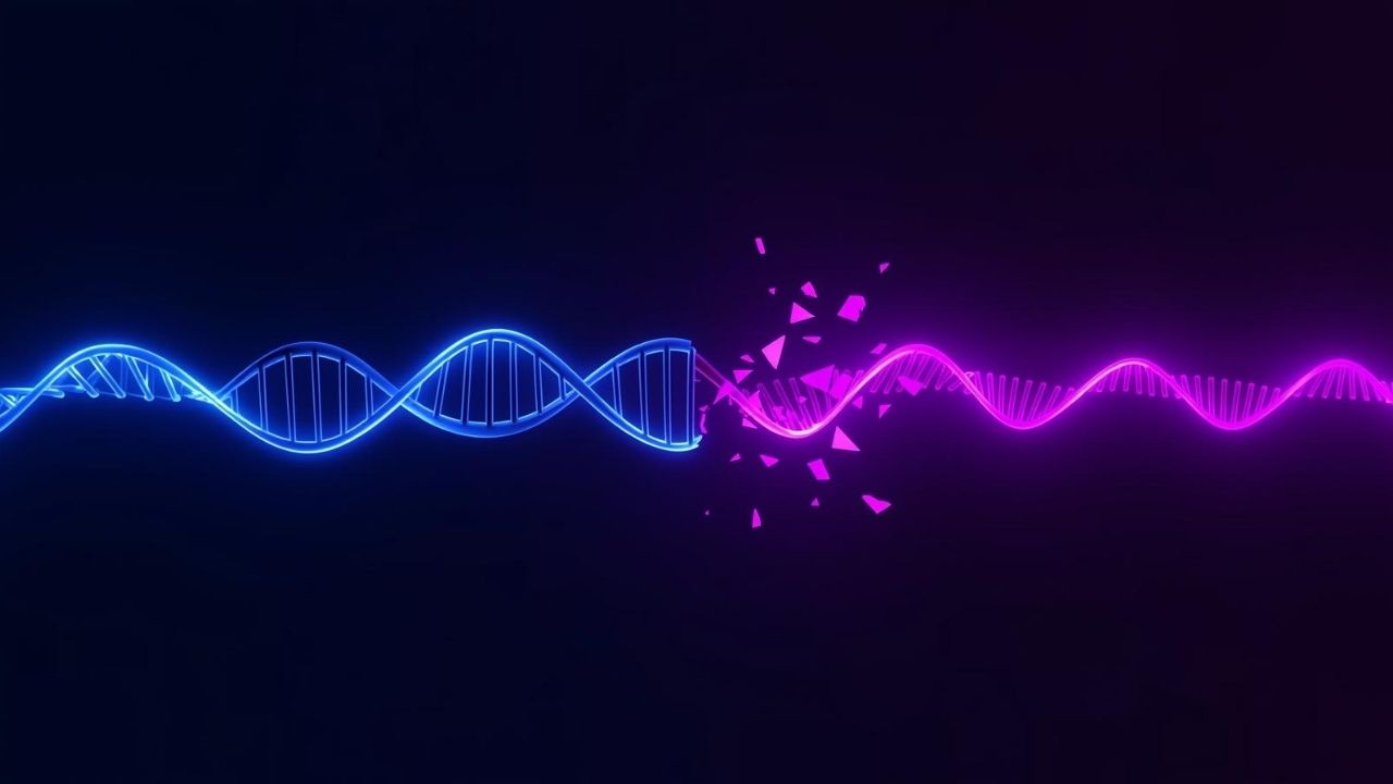 Comparação surreal entre ondas de 5G passando inofensivamente pelo DNA e ondas de radiação ionizante quebrando a estrutura genética.